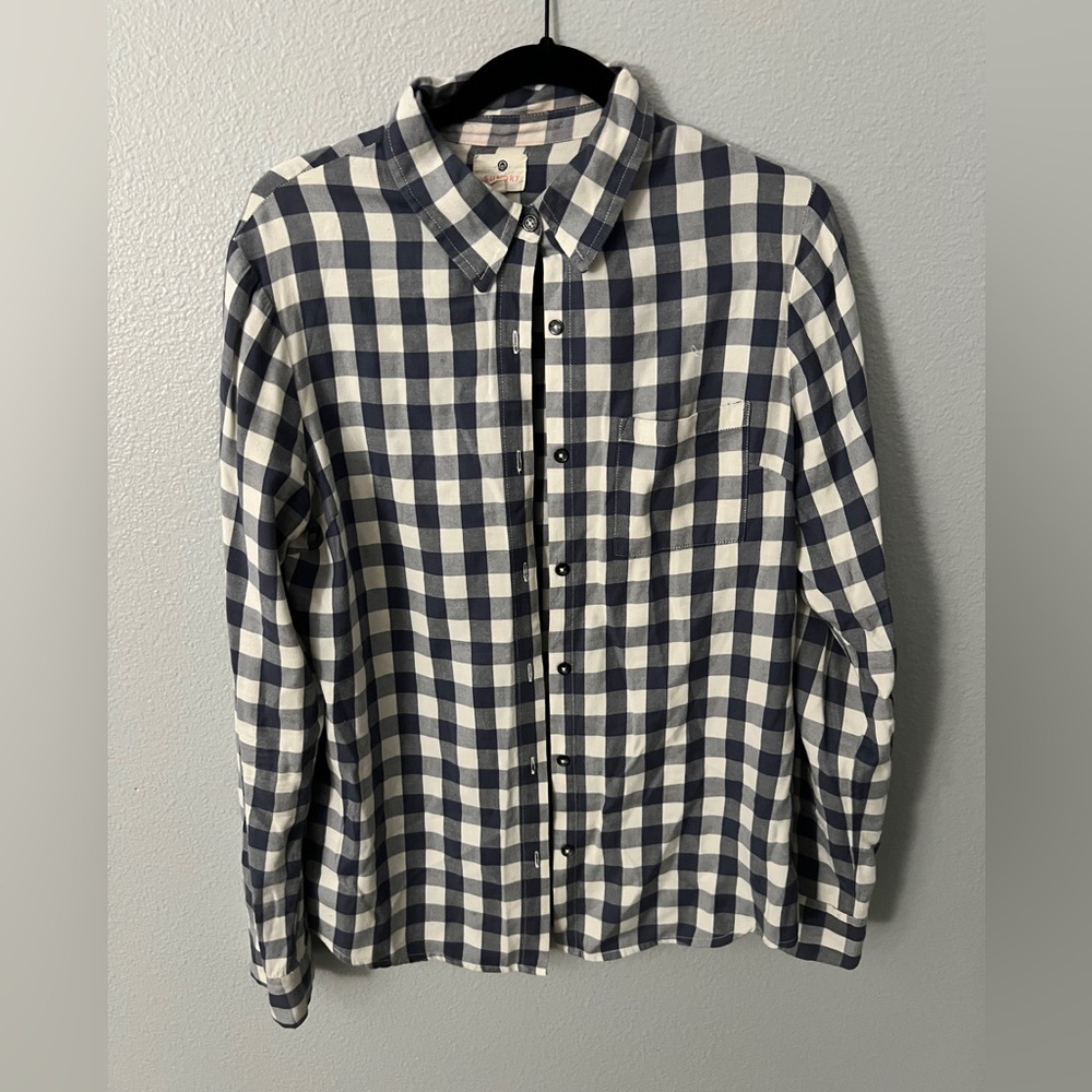 Sundry Checkered Button Down Shirt in Blue and White